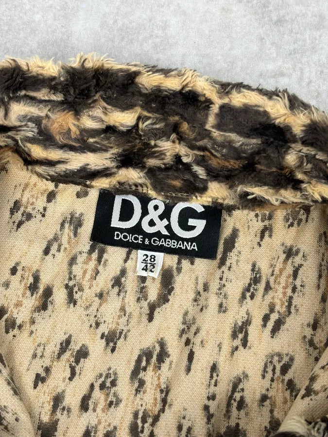 2000s Dolce & Gabbana Beige Faux Fur Leopard Shirt KxUuQlh 8