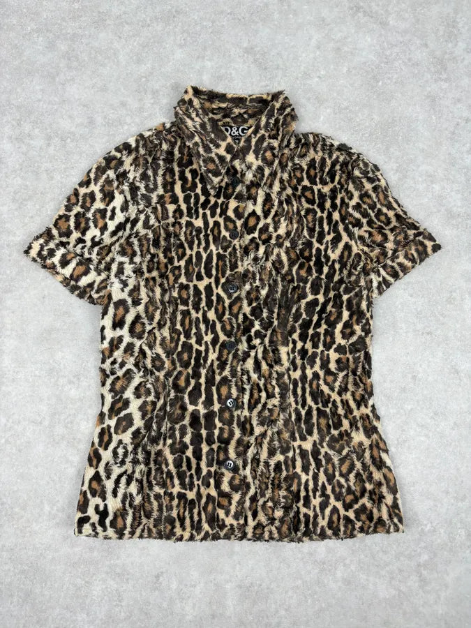 2000s Dolce & Gabbana Beige Faux Fur Leopard Shirt KxUuQlh 0