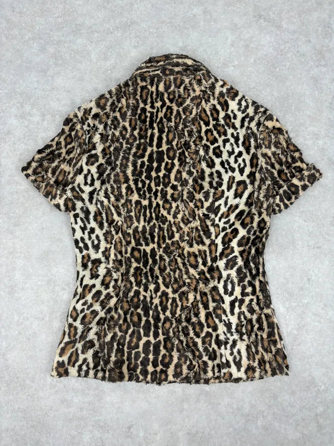2000s Dolce & Gabbana Beige Faux Fur Leopard Shirt KxUuQlh 4