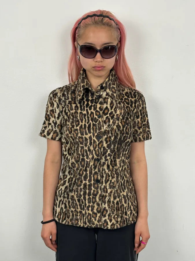 2000s Dolce & Gabbana Beige Faux Fur Leopard Shirt KxUuQlh 1