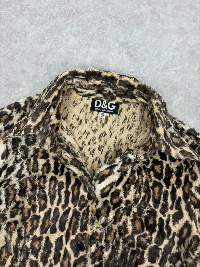 2000s Dolce & Gabbana Beige Faux Fur Leopard Shirt KxUuQlh 3