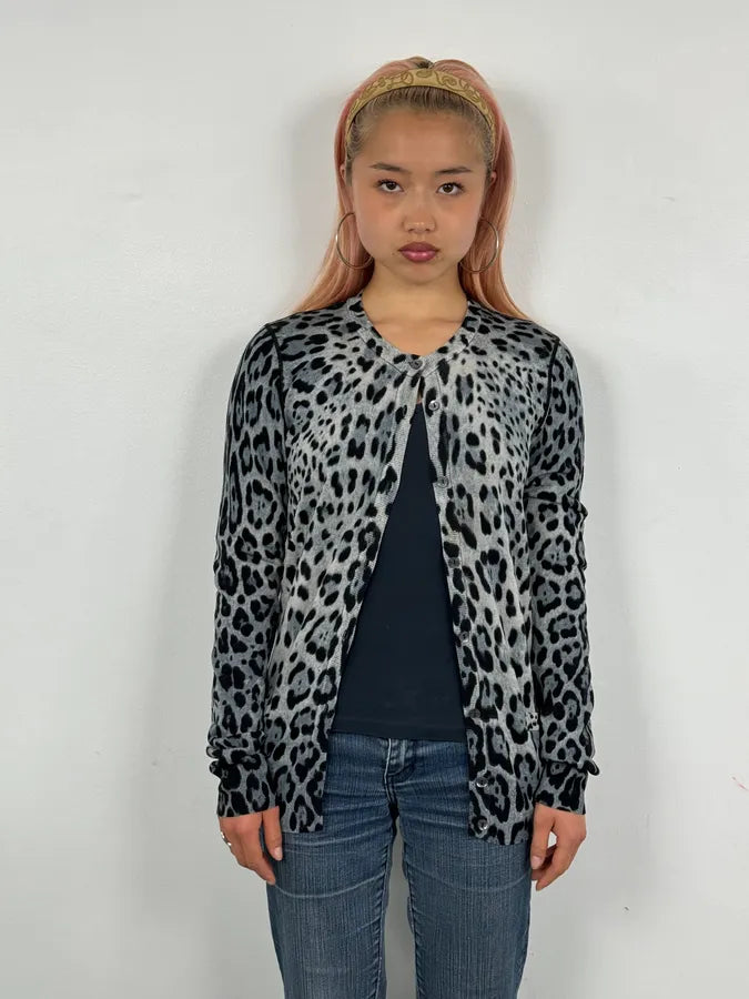 2010s Dolce & Gabbana Blue Wool Leopard Print Cardigan Sweater BbvIZaE 1