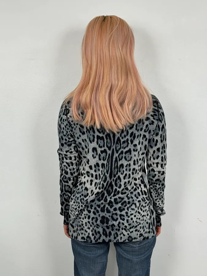 2010s Dolce & Gabbana Blue Wool Leopard Print Cardigan Sweater BbvIZaE 2