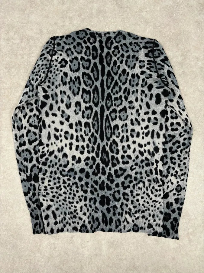 2010s Dolce & Gabbana Blue Wool Leopard Print Cardigan Sweater BbvIZaE 4