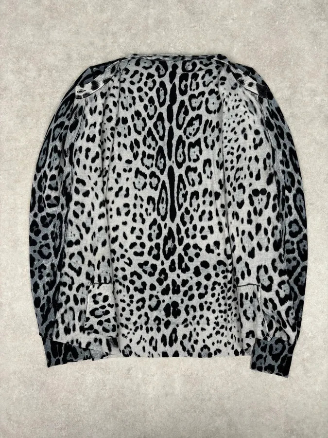 2010s Dolce & Gabbana Blue Wool Leopard Print Cardigan Sweater BbvIZaE 6
