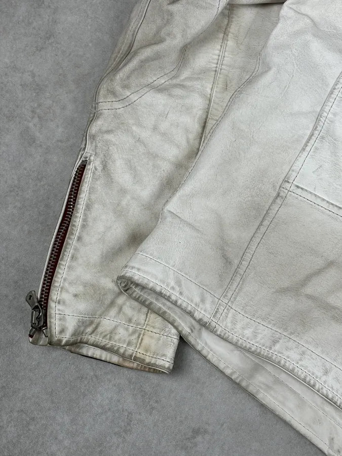 2000s Dolce & Gabbana Biker White Faded Leather Jacket nVMiPFI 9