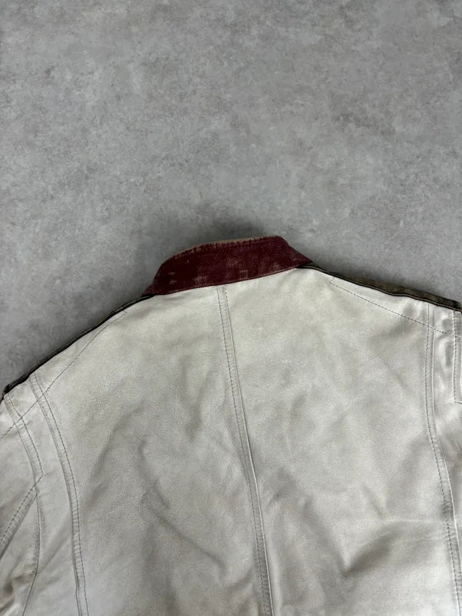 2000s Dolce & Gabbana Biker White Faded Leather Jacket nVMiPFI 5