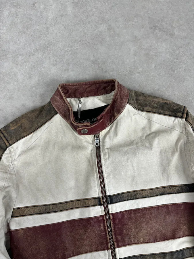 2000s Dolce & Gabbana Biker White Faded Leather Jacket nVMiPFI 3