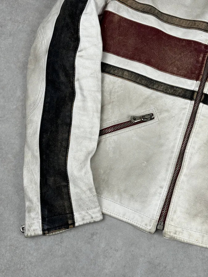 2000s Dolce & Gabbana Biker White Faded Leather Jacket nVMiPFI 8