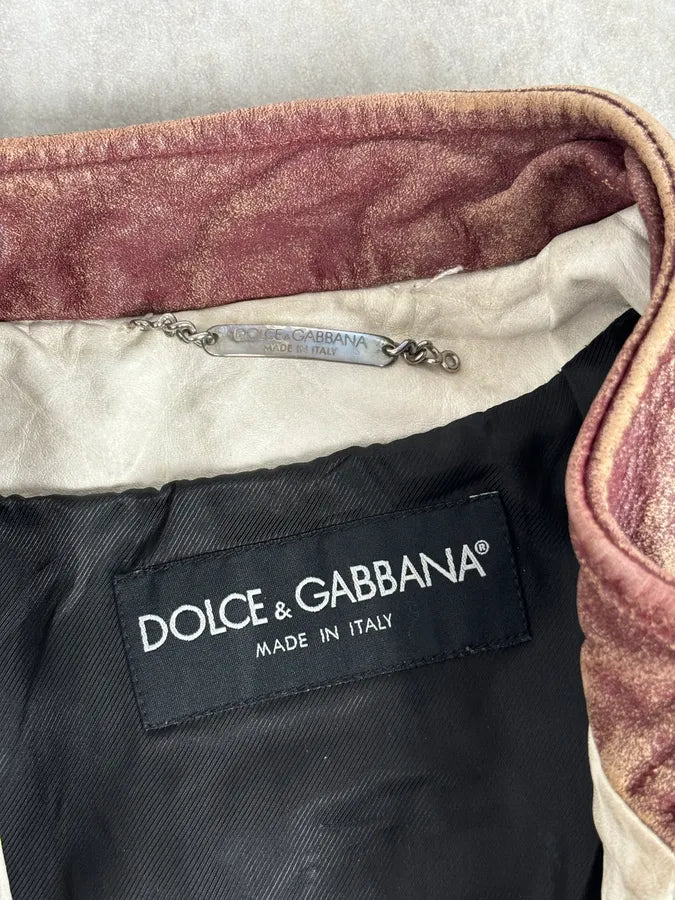 2000s Dolce & Gabbana Biker White Faded Leather Jacket nVMiPFI 10