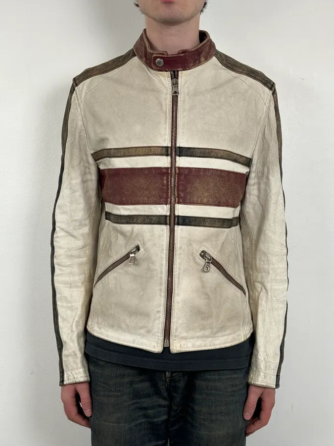 2000s Dolce & Gabbana Biker White Faded Leather Jacket nVMiPFI 1