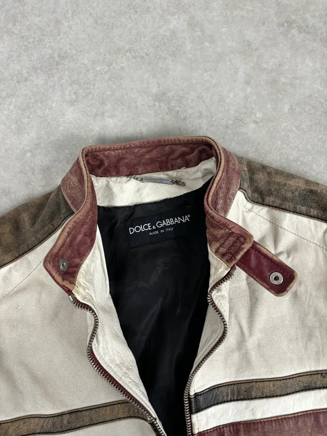 2000s Dolce & Gabbana Biker White Faded Leather Jacket nVMiPFI 7