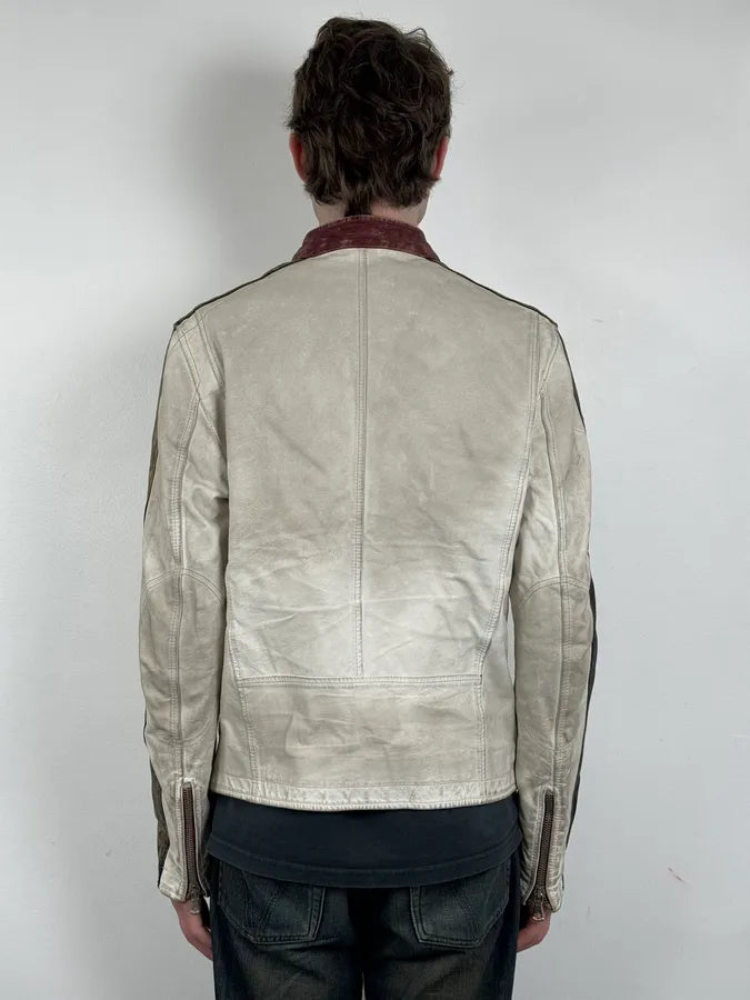2000s Dolce & Gabbana Biker White Faded Leather Jacket nVMiPFI 2