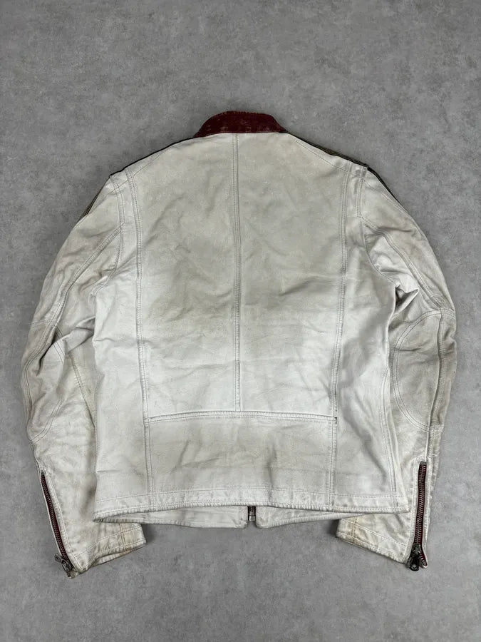 2000s Dolce & Gabbana Biker White Faded Leather Jacket nVMiPFI 4