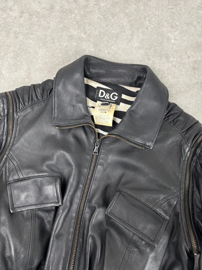 SS2003 Dolce & Gabbana Black 2 In 1 Ribbed Edges Leather Jacket ZEfLjSS 10