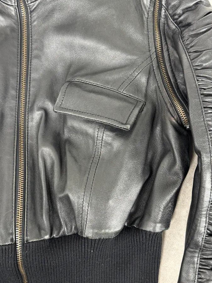 SS2003 Dolce & Gabbana Black 2 In 1 Ribbed Edges Leather Jacket ZEfLjSS 5