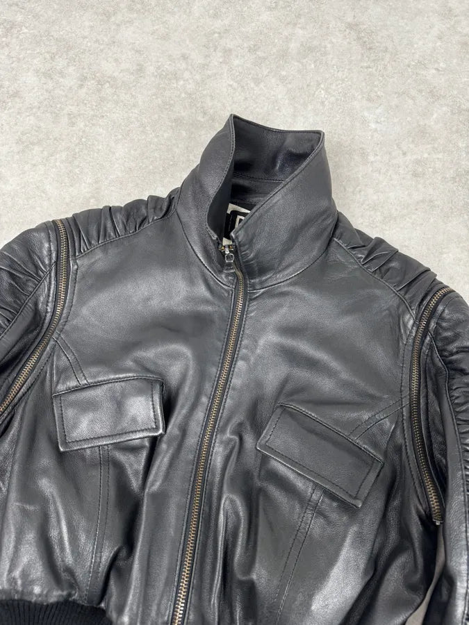 SS2003 Dolce & Gabbana Black 2 In 1 Ribbed Edges Leather Jacket ZEfLjSS 4