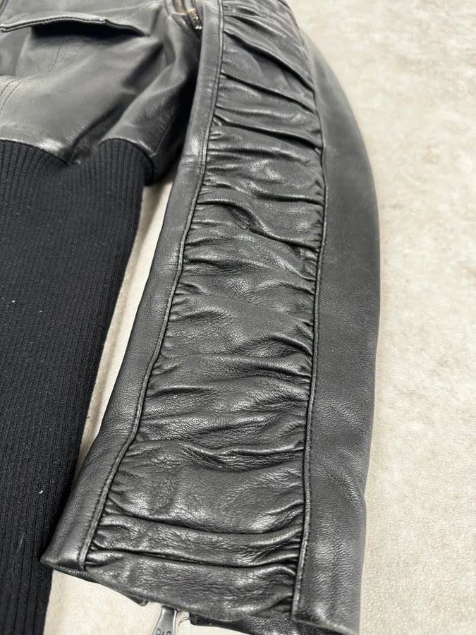 SS2003 Dolce & Gabbana Black 2 In 1 Ribbed Edges Leather Jacket ZEfLjSS 3