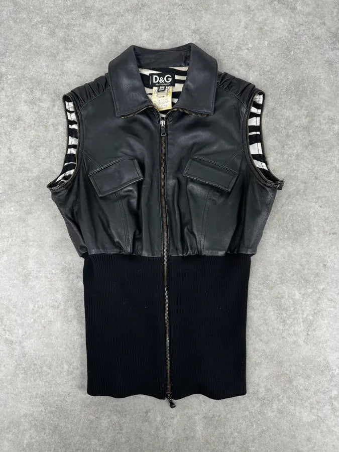 SS2003 Dolce & Gabbana Black 2 In 1 Ribbed Edges Leather Jacket ZEfLjSS 2