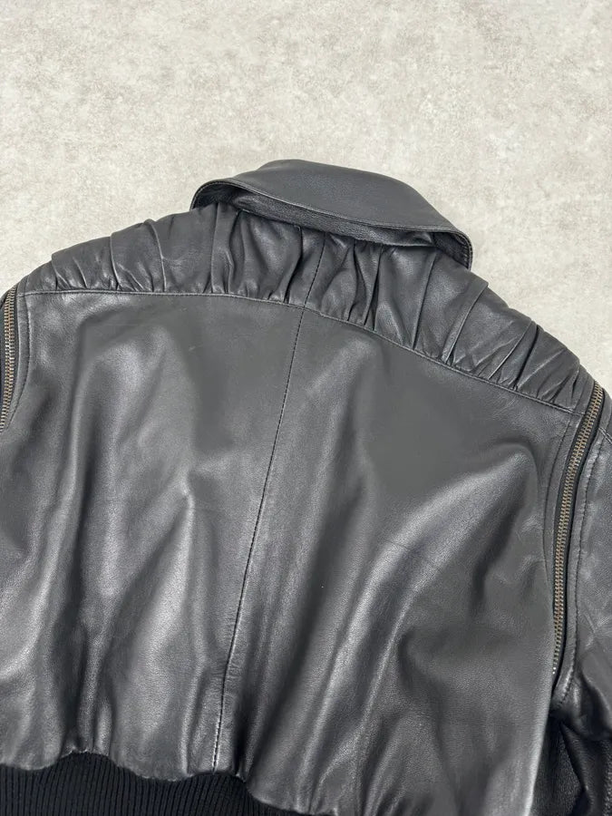 SS2003 Dolce & Gabbana Black 2 In 1 Ribbed Edges Leather Jacket ZEfLjSS 11