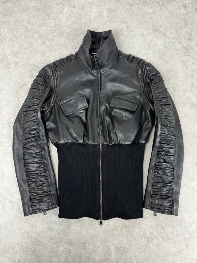 SS2003 Dolce & Gabbana Black 2 In 1 Ribbed Edges Leather Jacket ZEfLjSS 1