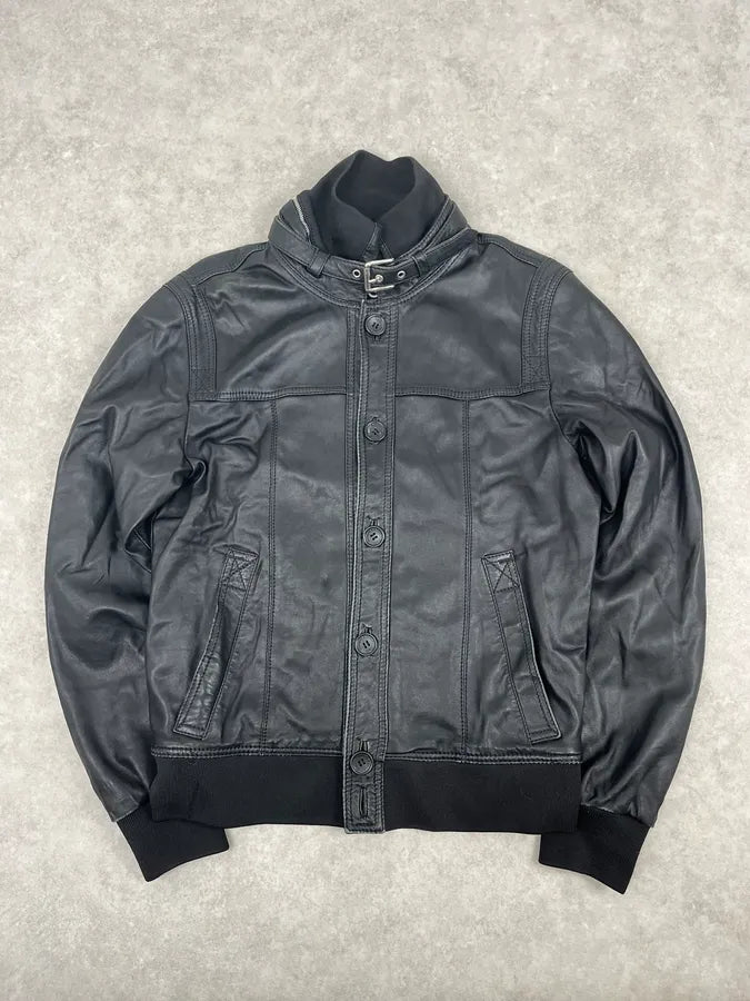 2000s Dolce & Gabbana Black Buttoned Biker Leather Jacket hTeFoBj 3
