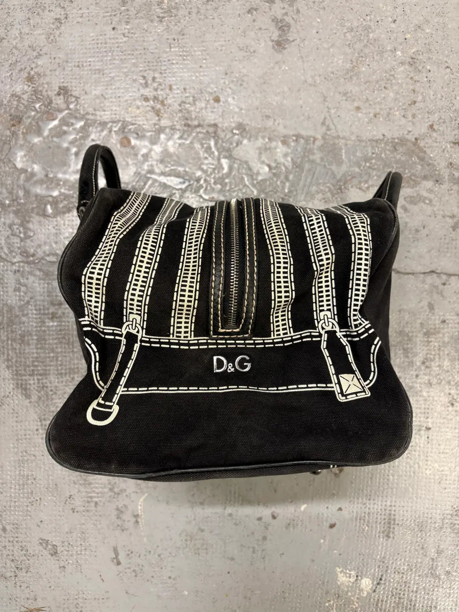 AW2010 Dolce & Gabbana Black Canvas Trompe Loeil Zip Lily Bag BQYnlMq 4
