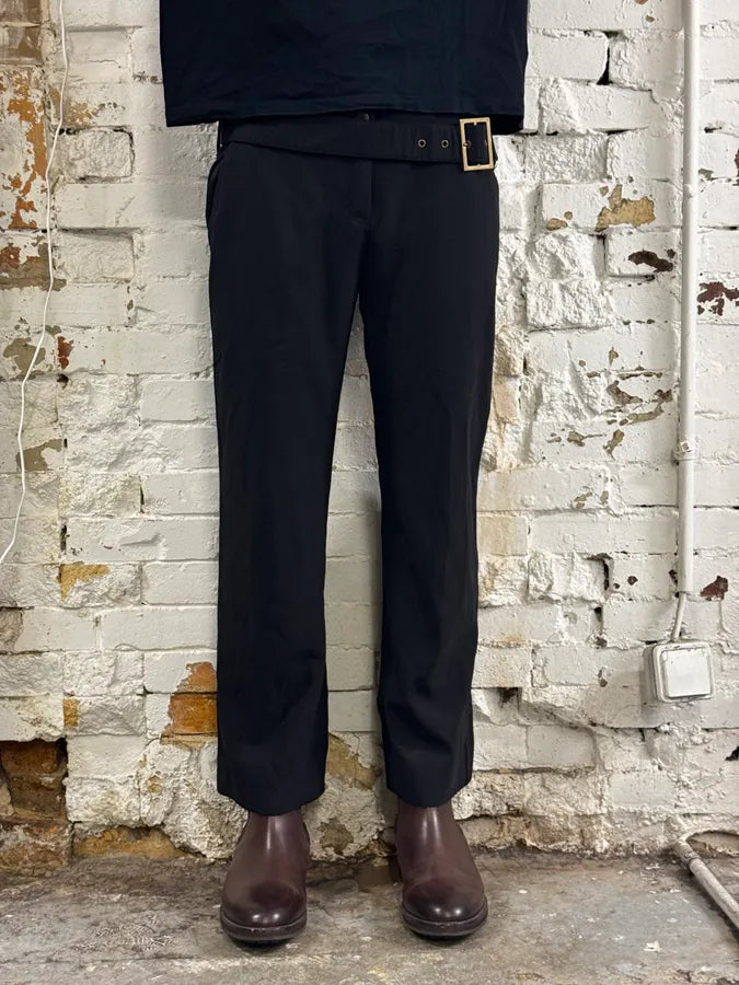 2000s Dolce & Gabbana Black Classy Bronze Belted Pants pTiLhhM 1
