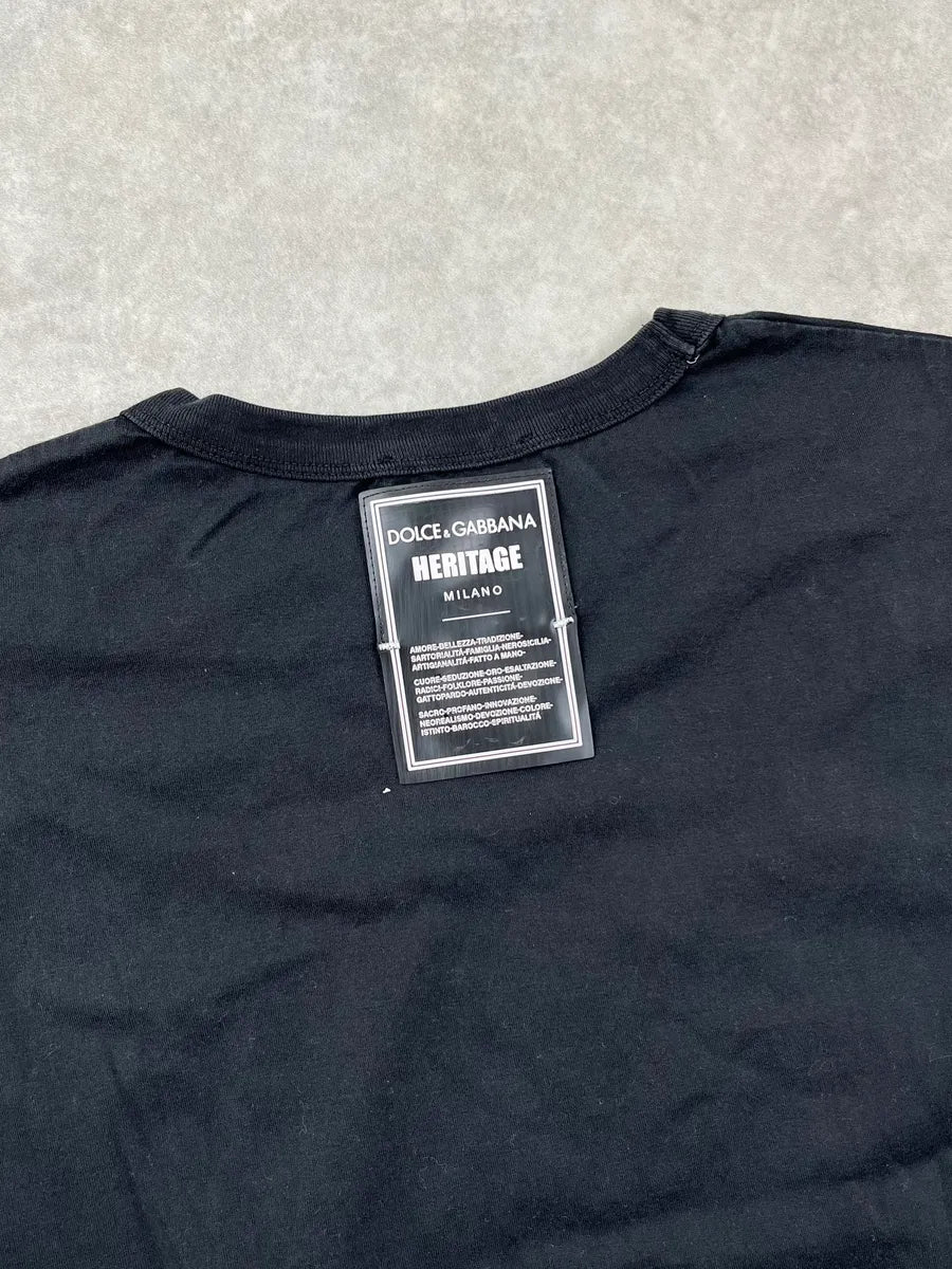 2010s Dolce & Gabbana Black Heritage Distressed Velvet T-Shirt PXHbjxB 5