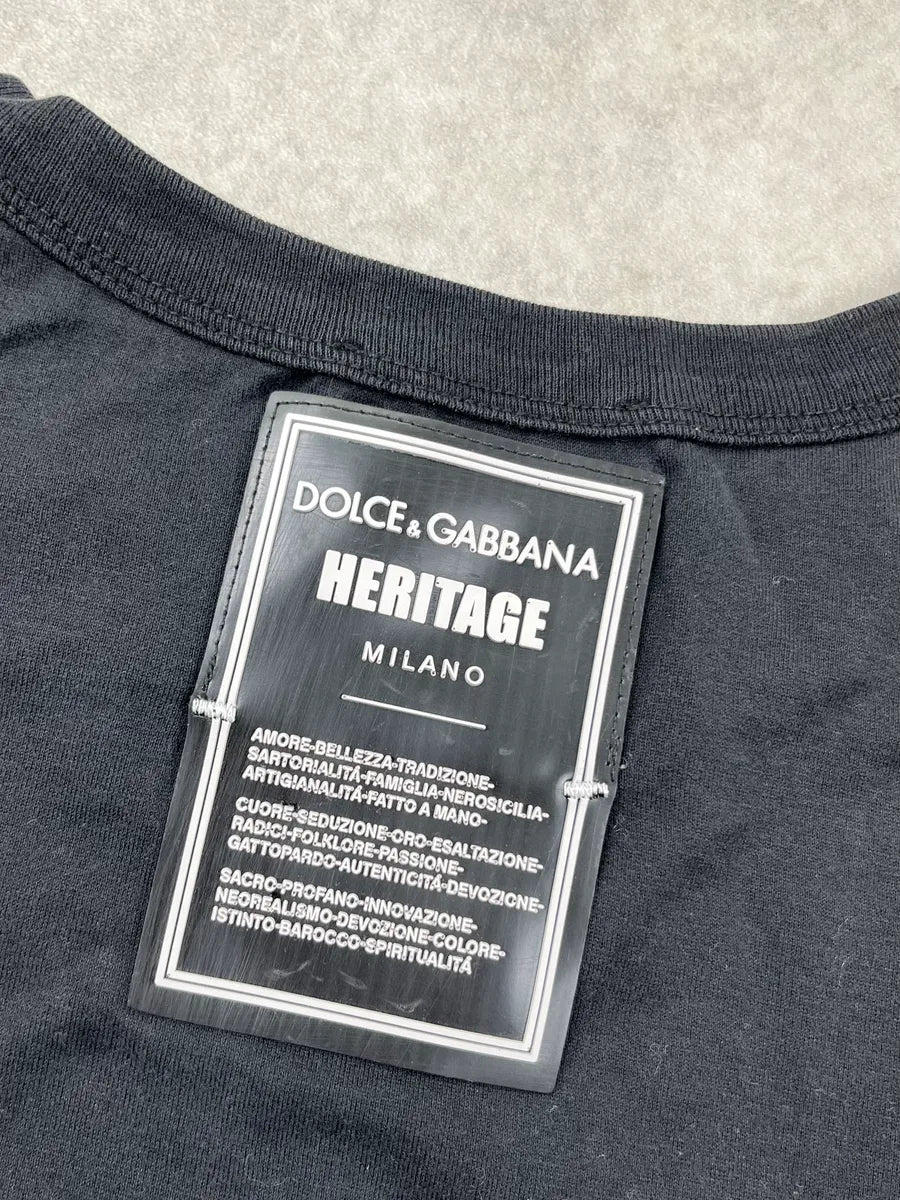 2010s Dolce & Gabbana Black Heritage Distressed Velvet T-Shirt PXHbjxB 7