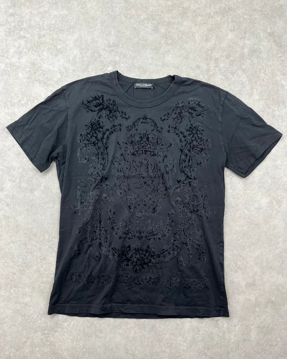 2010s Dolce & Gabbana Black Heritage Distressed Velvet T-Shirt PXHbjxB 0