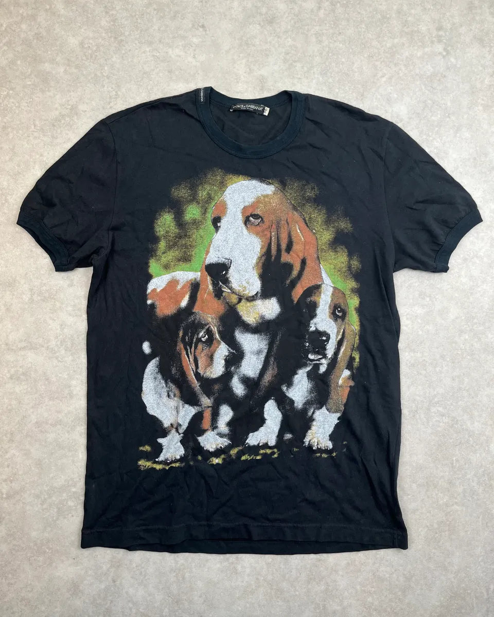 Dolce & Gabbana Black Lazy Relaxed Dog Graphic T-Shirt RYMKIgn 0