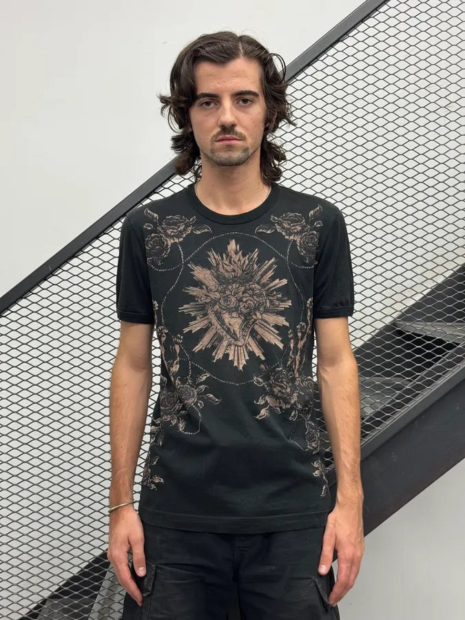 2010s Dolce & Gabbana Black Floral Heart T-Shirt DVxnmvv 1