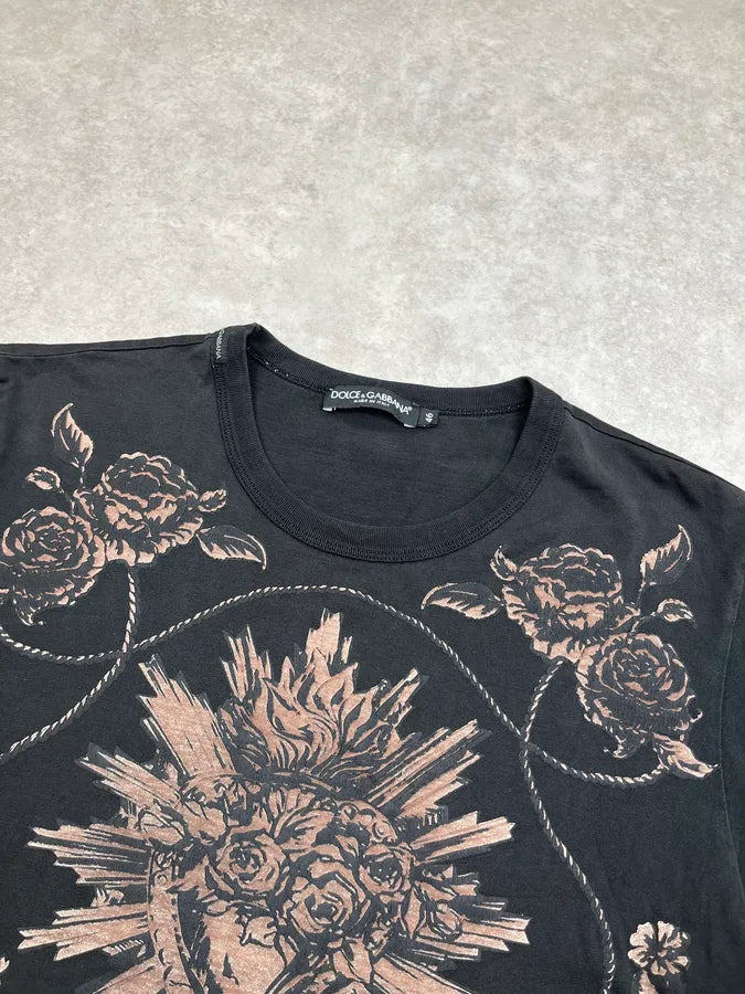2010s Dolce & Gabbana Black Floral Heart T-Shirt DVxnmvv 3
