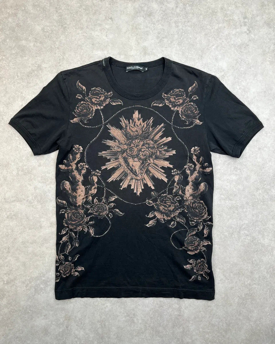 2010s Dolce & Gabbana Black Floral Heart T-Shirt DVxnmvv 0