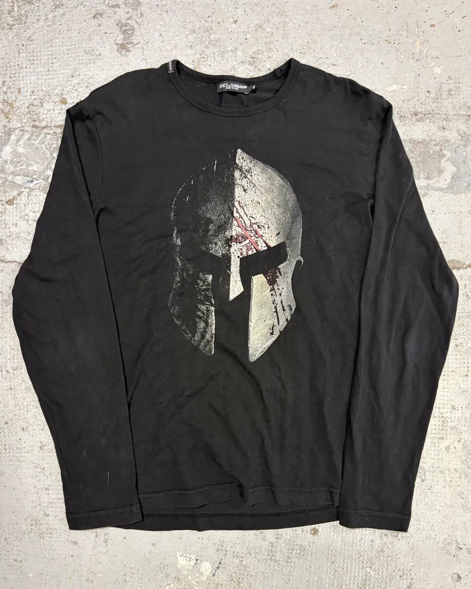 2010s Dolce & Gabbana Black Gladiator Helmet Print Longsleeve NvaQaJs 0