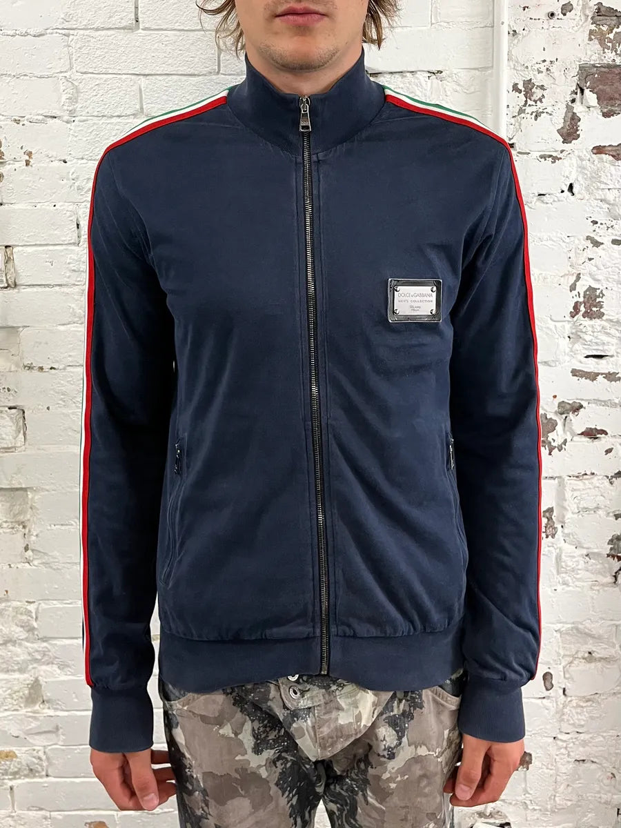 2000s Dolce & Gabbana Blue Italia Stripe Zip Track Sweater aGaoEeB 1