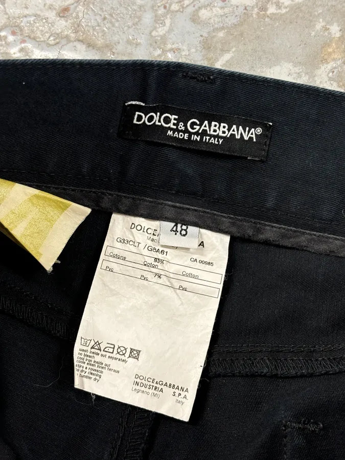 2010s Dolce & Gabbana Black Glossy Leather Trim Slim Jeans shgeBpg 11