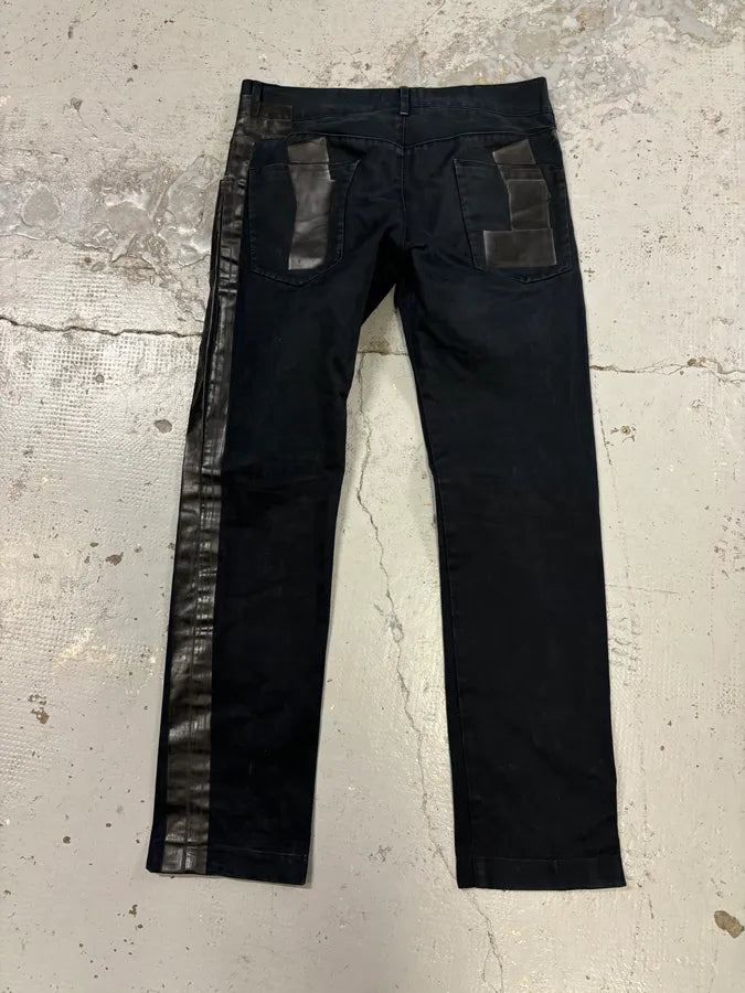 2010s Dolce & Gabbana Black Glossy Leather Trim Slim Jeans shgeBpg 5