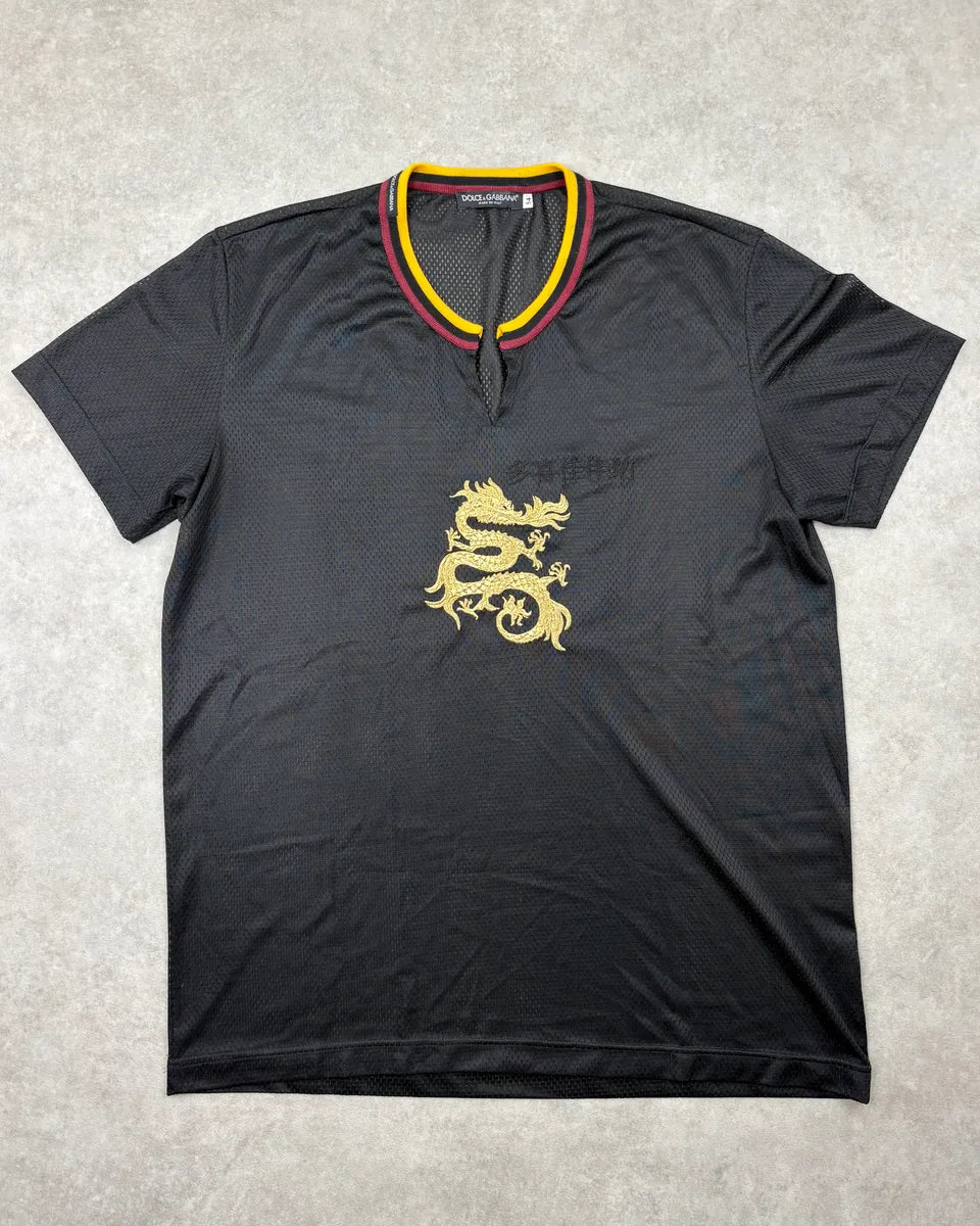 Dolce & Gabbana Black Mesh Dragon Embroidered T-Shirt pFfmQAw 0