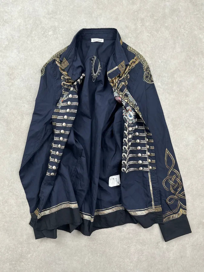 AW2017 Dolce & Gabbana Dark Blue Officer Napoleon Military Shirt vskXGwz 3