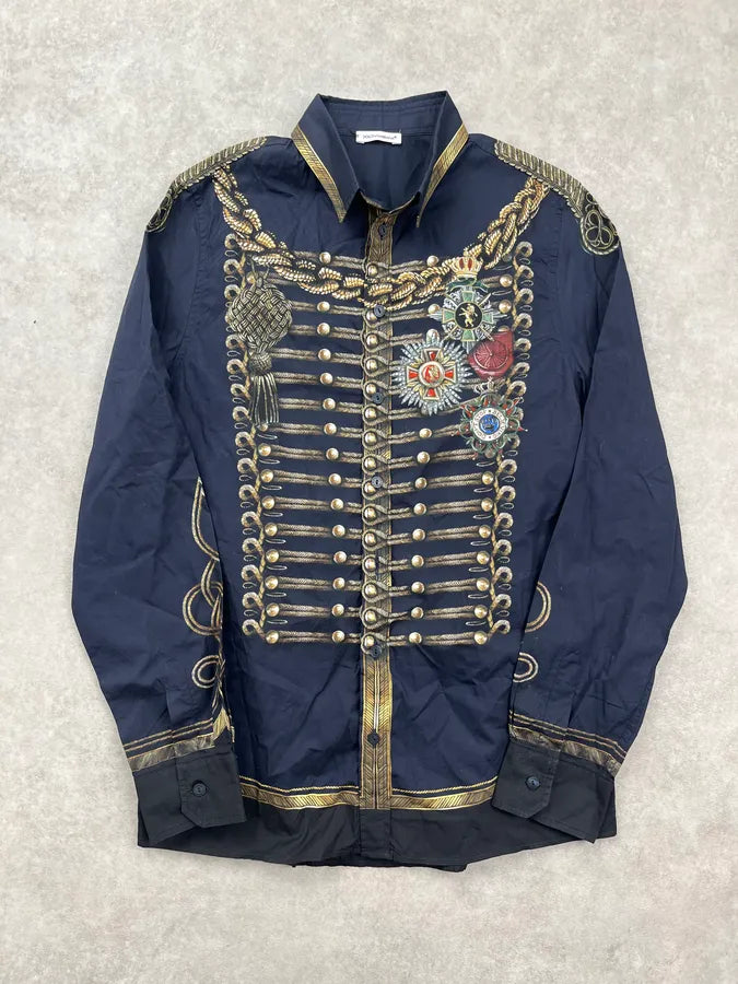 AW2017 Dolce & Gabbana Dark Blue Officer Napoleon Military Shirt vskXGwz 0