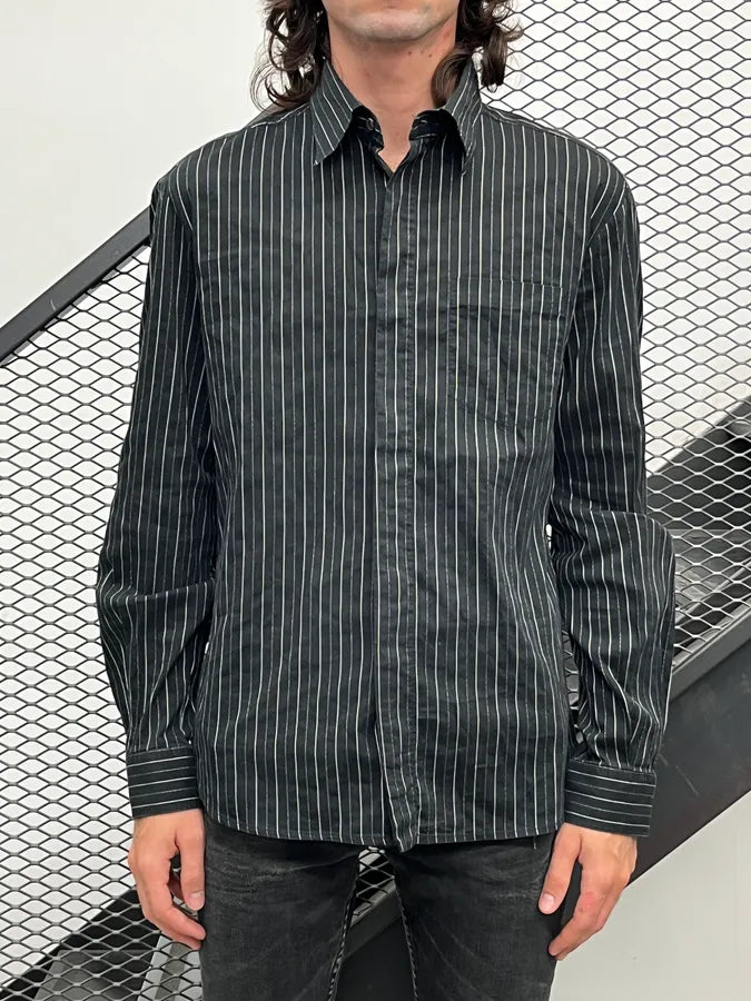 AW2005 Dolce & Gabbana Black Cotton Pinstriped Shirt zVcEFBf 1