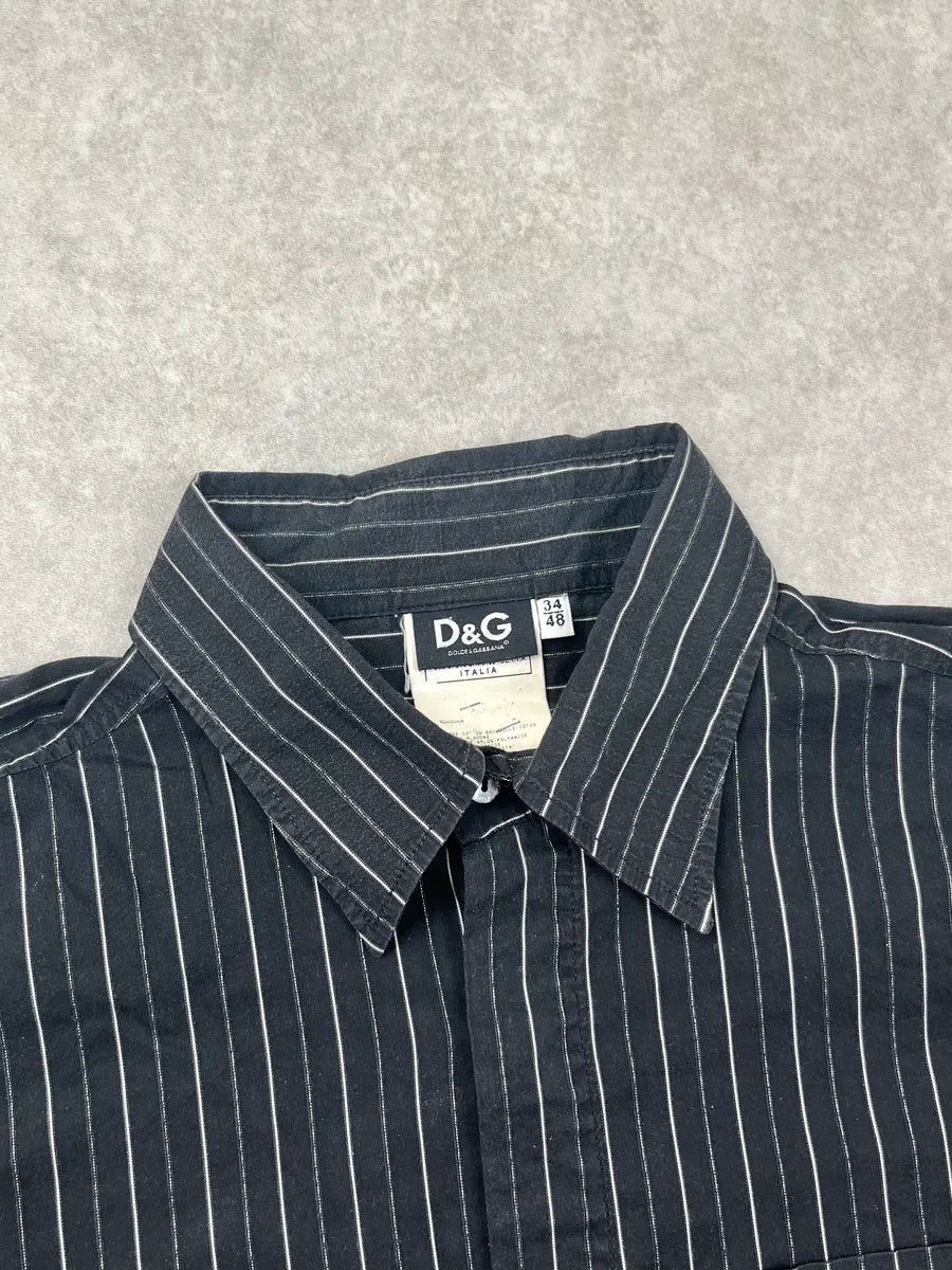 AW2005 Dolce & Gabbana Black Cotton Pinstriped Shirt zVcEFBf 5