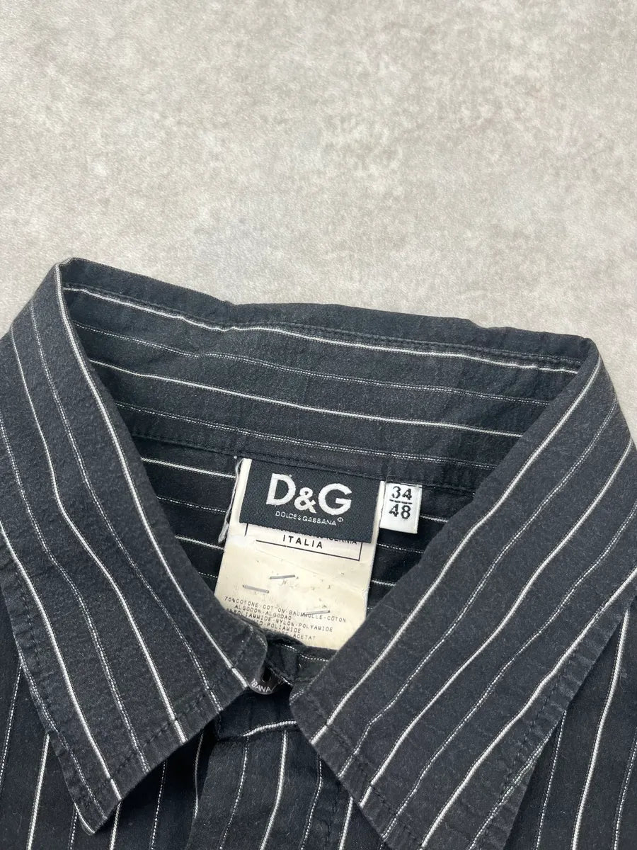 AW2005 Dolce & Gabbana Black Cotton Pinstriped Shirt zVcEFBf 8