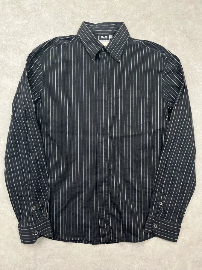 AW2005 Dolce & Gabbana Black Cotton Pinstriped Shirt zVcEFBf 0