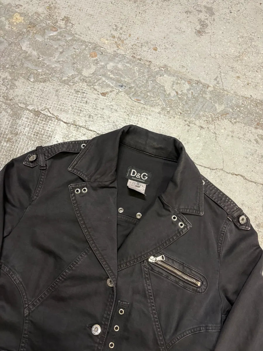 SS2004 Dolce & Gabbana Black Eyelet Perfecto Jacket UNFUJuu 3