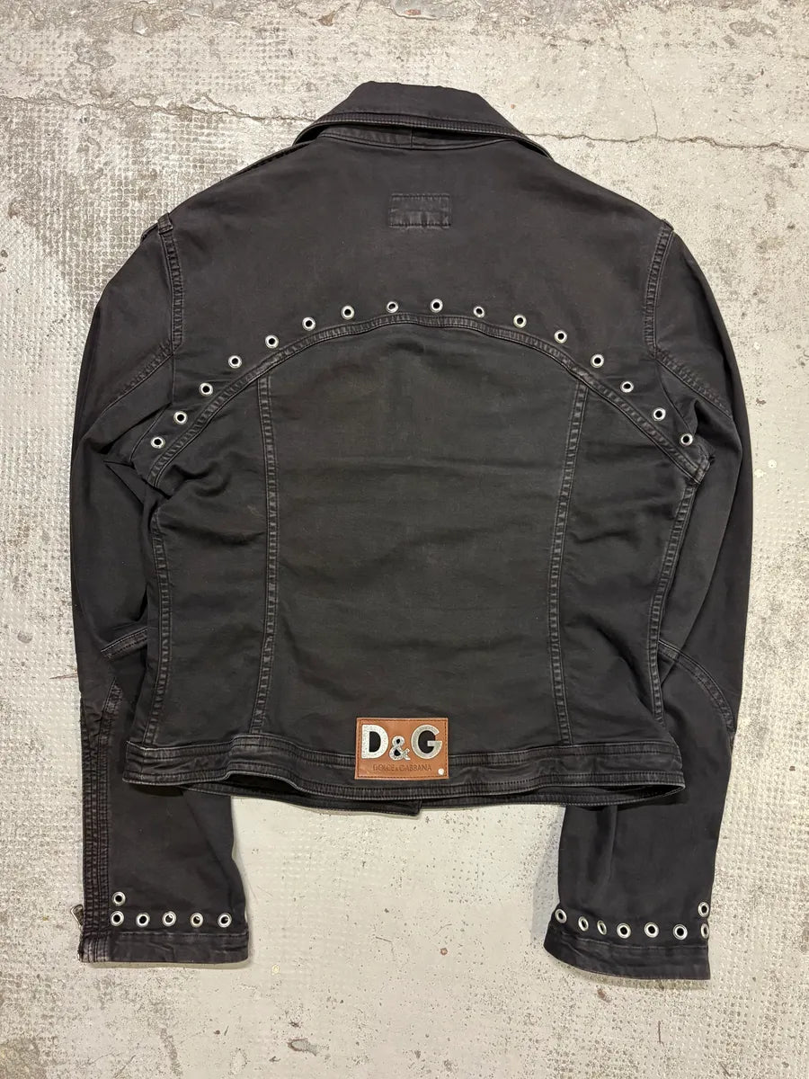 SS2004 Dolce & Gabbana Black Eyelet Perfecto Jacket UNFUJuu 4