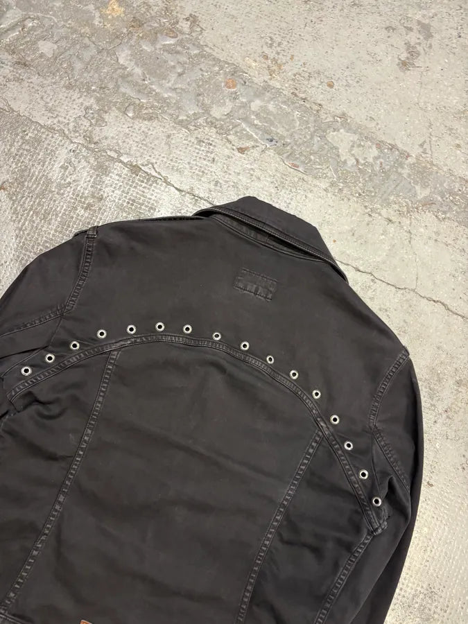 SS2004 Dolce & Gabbana Black Eyelet Perfecto Jacket UNFUJuu 5