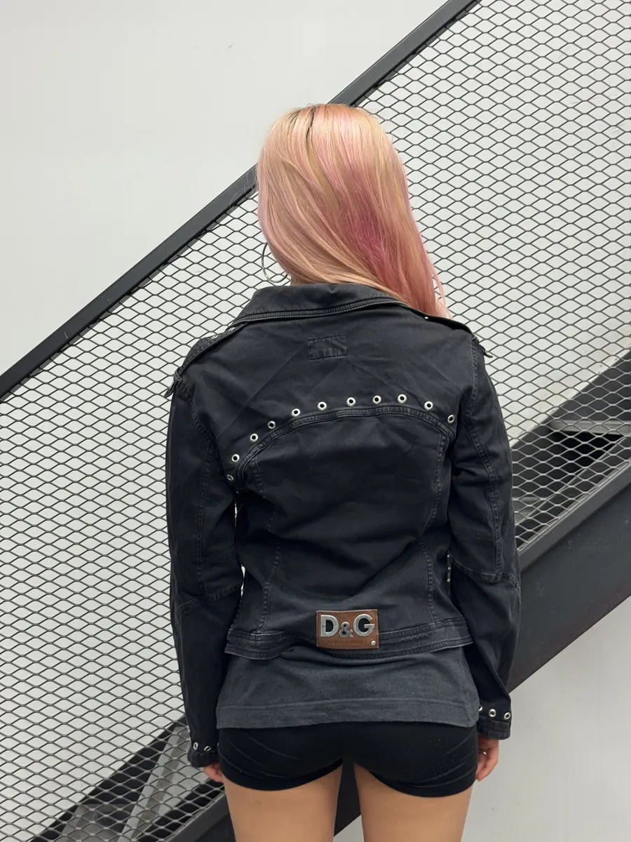 SS2004 Dolce & Gabbana Black Eylet Denim Jacket jEytSjD 2